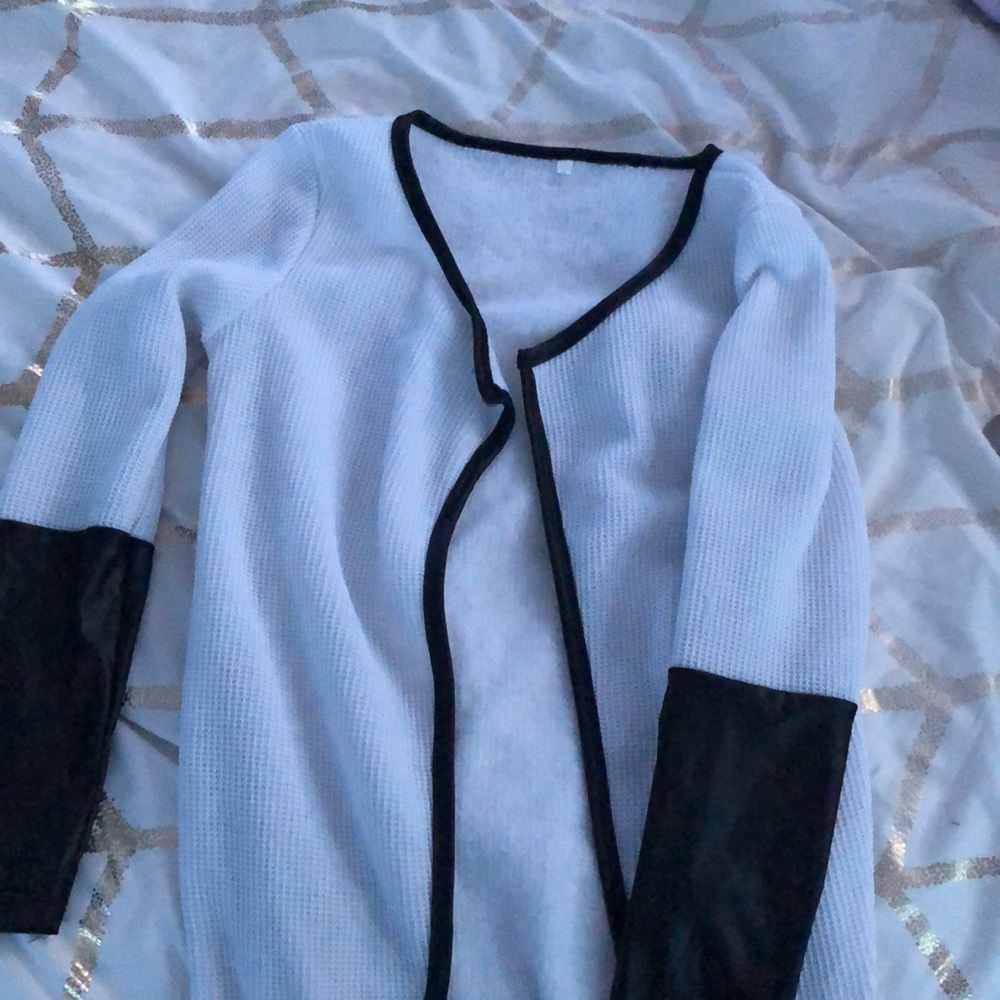 white and black cardigan